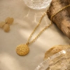 Retro golden sun face relief round plate collarbone chain, thin flat oval gold chain, matte aged stainless steel jewelry, European retro style, daily lay-up, niche atmosphere necklace details Picture